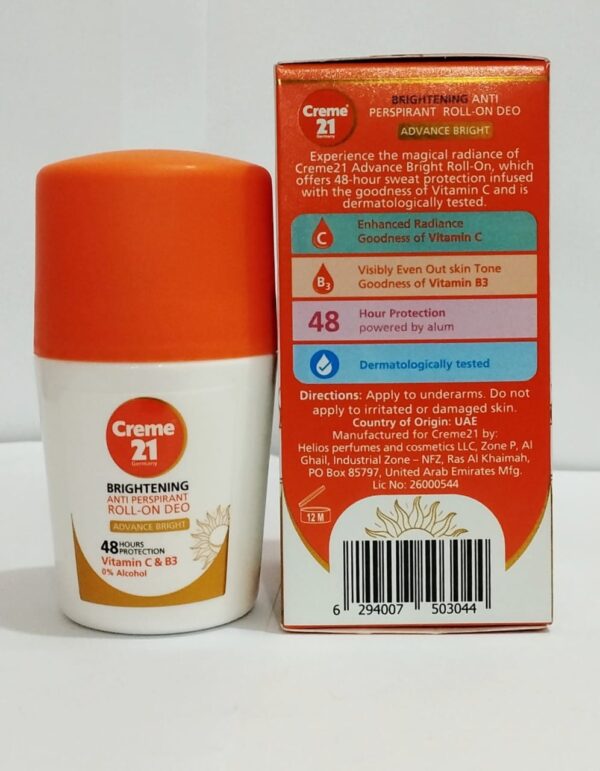 Creme 21 Brightening Anti-Perspirant Roll-On Deo – Advance Bright (50ml)