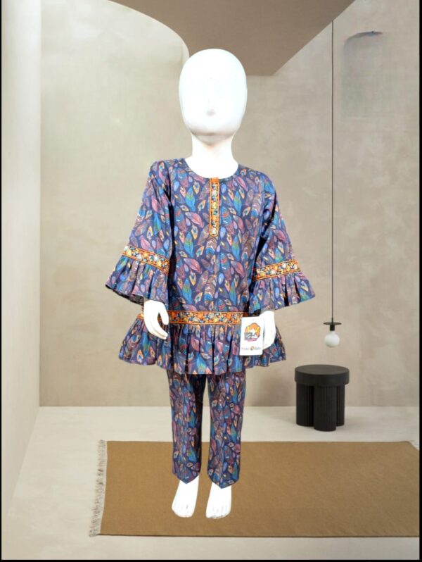 Elegant Peacock-Inspired Girls' 2-Piece Outfit d6511