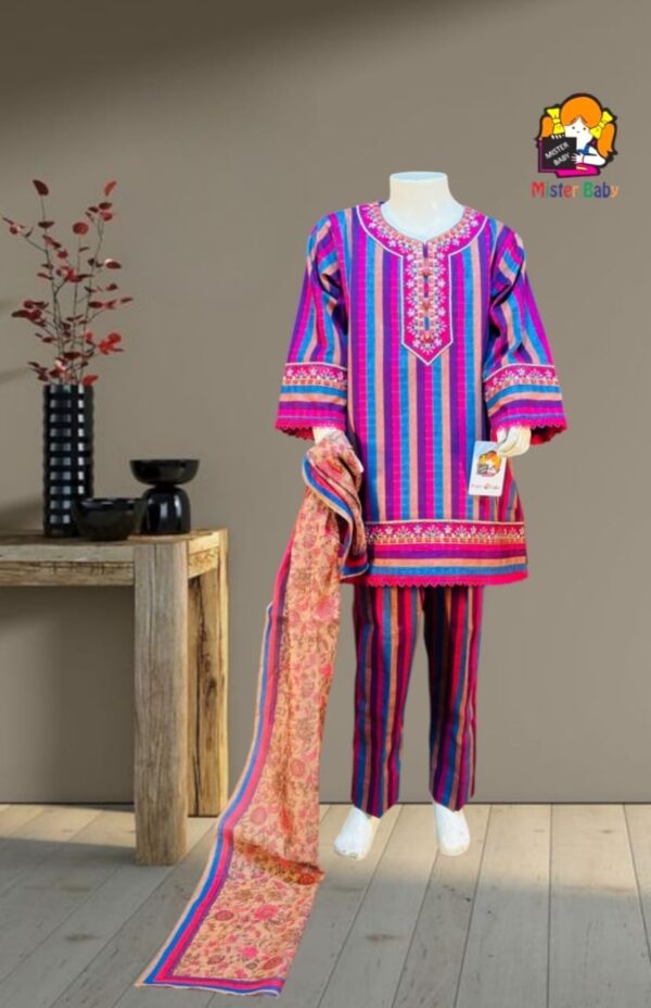 Vibrant Striped 3-Piece Girls' Traditional Outfit d6535